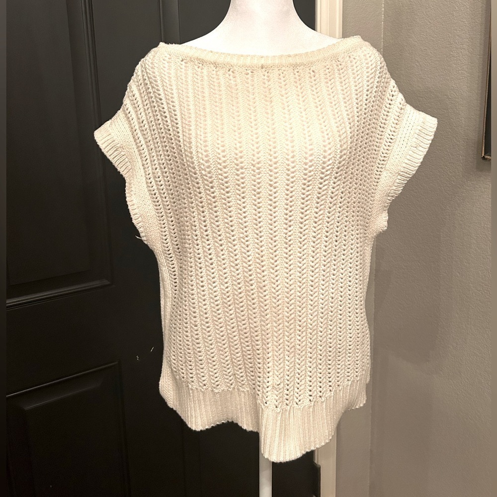 NWOT Frye Boat Neck Fisherman Cap Sleeve Open Knit Pullover Sweater Size M - Picture 3 of 13